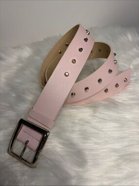 GARUGLIERI Italy Pink Leather Studded Belt Silver Hardware